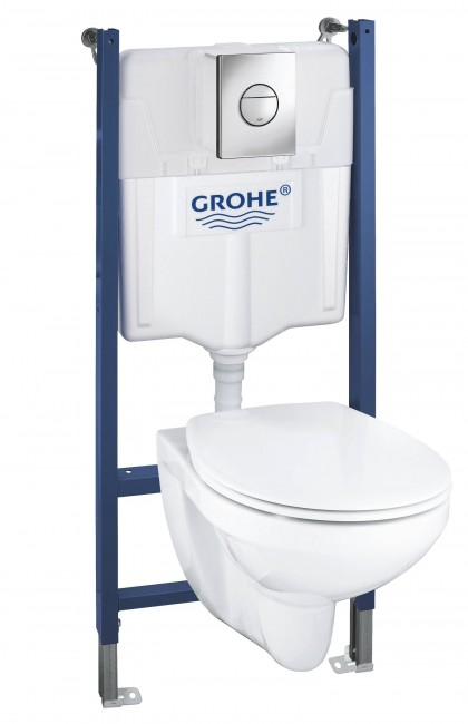 Система инсталляции GROHE Solido 4 в 1 в сборе, с подвесным унитазом, хром